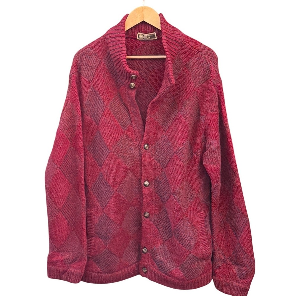 Vintage ATES Tricots Cardigan Sweater Grandpacore Dark Academia Italian Knit